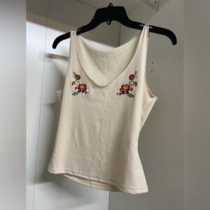 Floral Embroidered Cream Tank Top